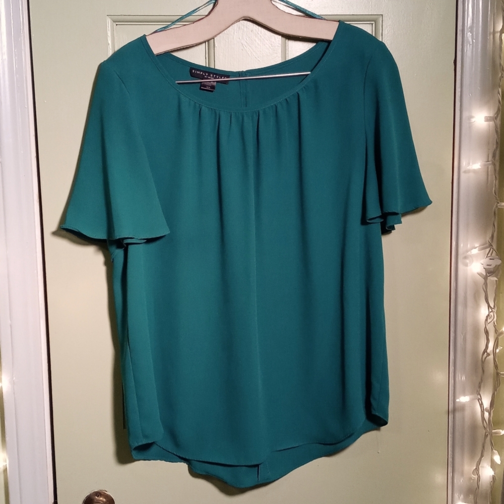Women's 🆓 Simply Styled Butterfly Sleeve Emerald Green Blouse M